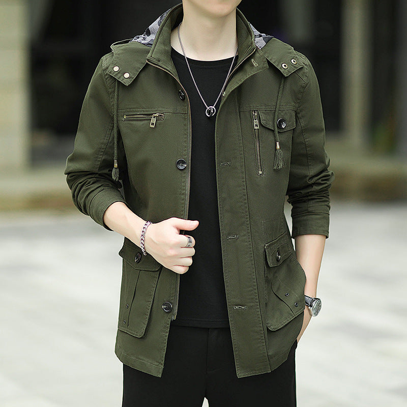 Herren leichte Canvas-Fieldjacke mit Kapuze, Multifunktionstaschen und Reißverschluss Nord Taschen