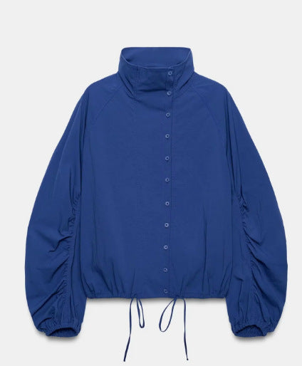 Damen Kurz geschnittene Wollmix-Jacke mit Stehkragen, Reißverschluss und Ballonärmeln Nord Taschen