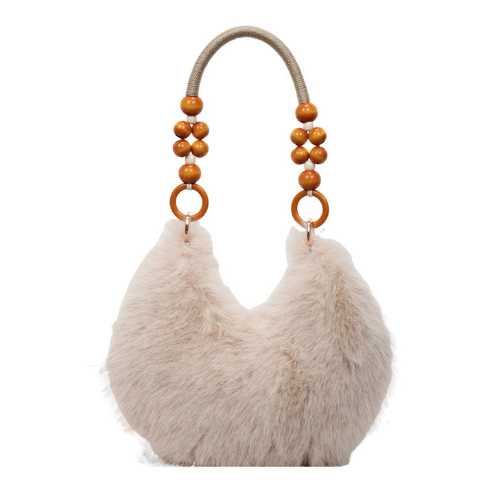 Damen Plüsch-Handtasche mit eleganten Holzgriffen Nord Taschen