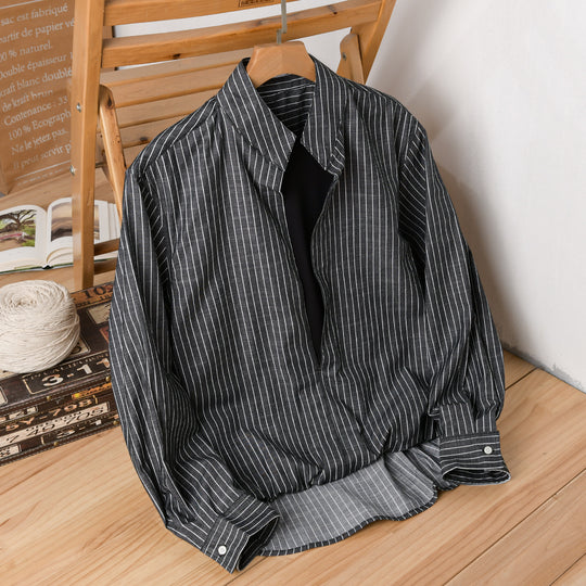 Herren Gestreiftes Oversize-Hemd mit Kentkragen und verdeckter Knopfleiste Nord Taschen