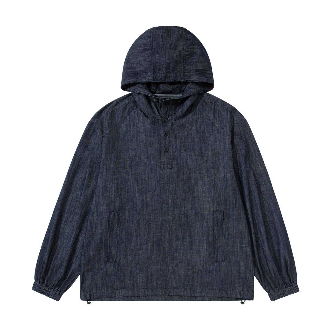 Herren leichter Denim-Anorak mit Kapuze und halber Knopfleiste Nord Taschen