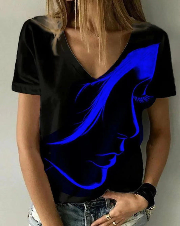 Damen V-Ausschnitt T-Shirt mit kreativem Grafikdruck