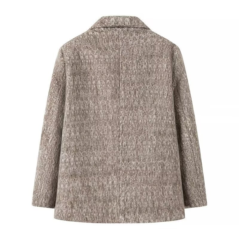 Damen Boxy Wollmix-Blazer-Mantel mit Bouclé‑Struktur, Reverskragen und Pattentaschen Nord Taschen