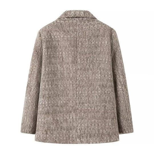Damen Boxy Wollmix-Blazer-Mantel mit Bouclé‑Struktur, Reverskragen und Pattentaschen Nord Taschen