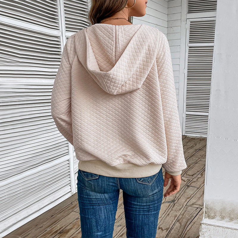 Damen Stepp-Hoodie mit halbem Reißverschluss, Kängurutasche und gesteppter Struktur Nord Taschen