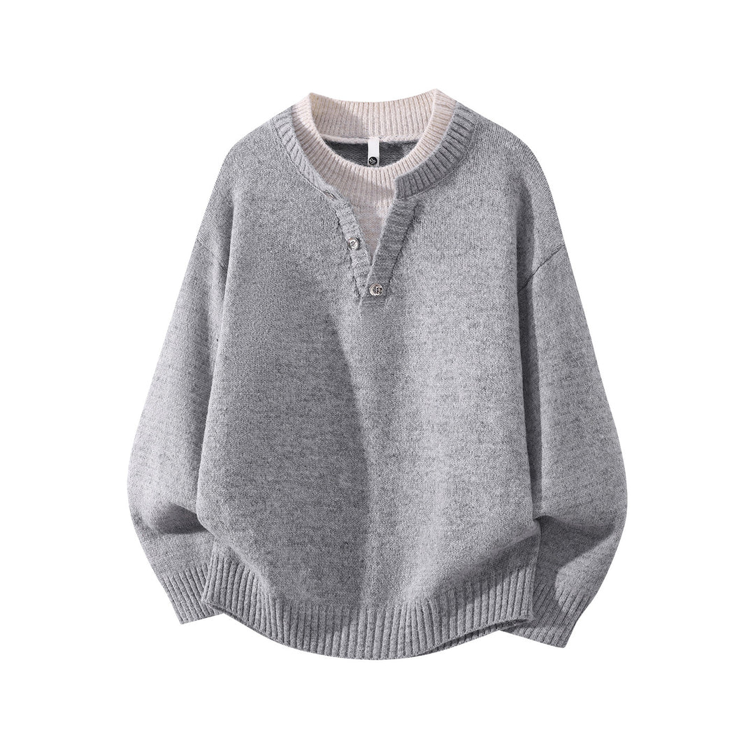 Damen Oversize-Strickpullover mit Henley‑Halbknopfkragen und geripptem Saum Nord Taschen
