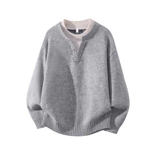 Damen Oversize-Strickpullover mit Henley‑Halbknopfkragen und geripptem Saum Nord Taschen