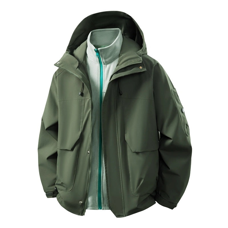 Herren Wasserabweisende Doppeljacke mit abnehmbarer Fleece‑Innenjacke und Kapuze Nord Taschen