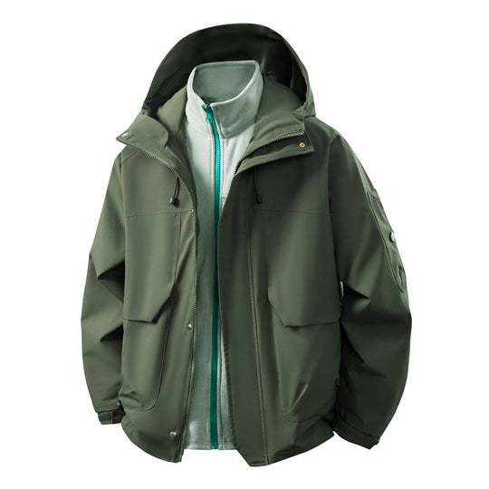Herren Wasserabweisende Doppeljacke mit abnehmbarer Fleece‑Innenjacke und Kapuze Nord Taschen