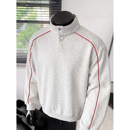 Herren Sweatshirt mit Stehkragen, Druckknopf‑Halbleiste und kontrastierender Schulterpaspel Nord Taschen