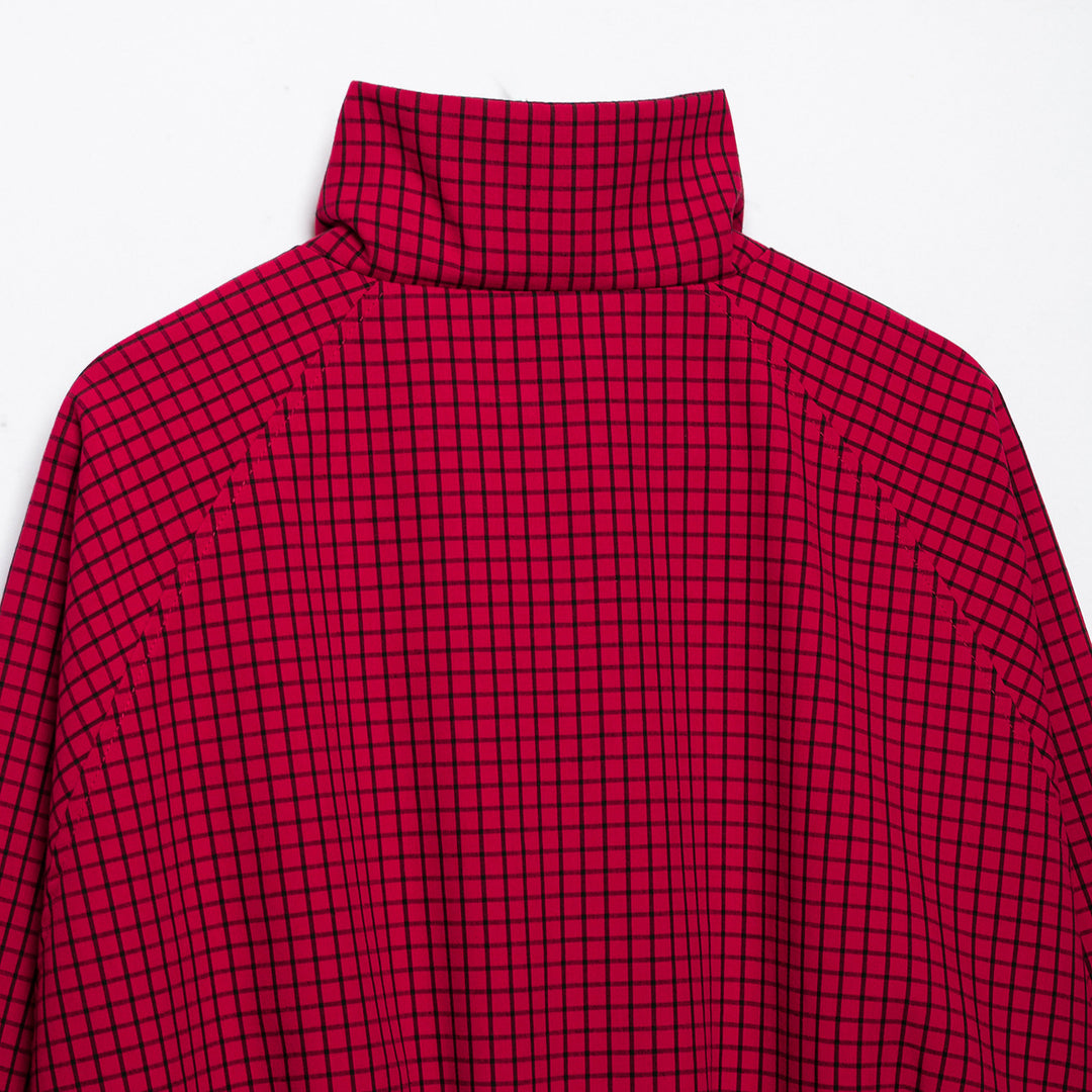 Damen Karierte Cropped Jacke mit Stehkragen und Reißverschluss Nord Taschen