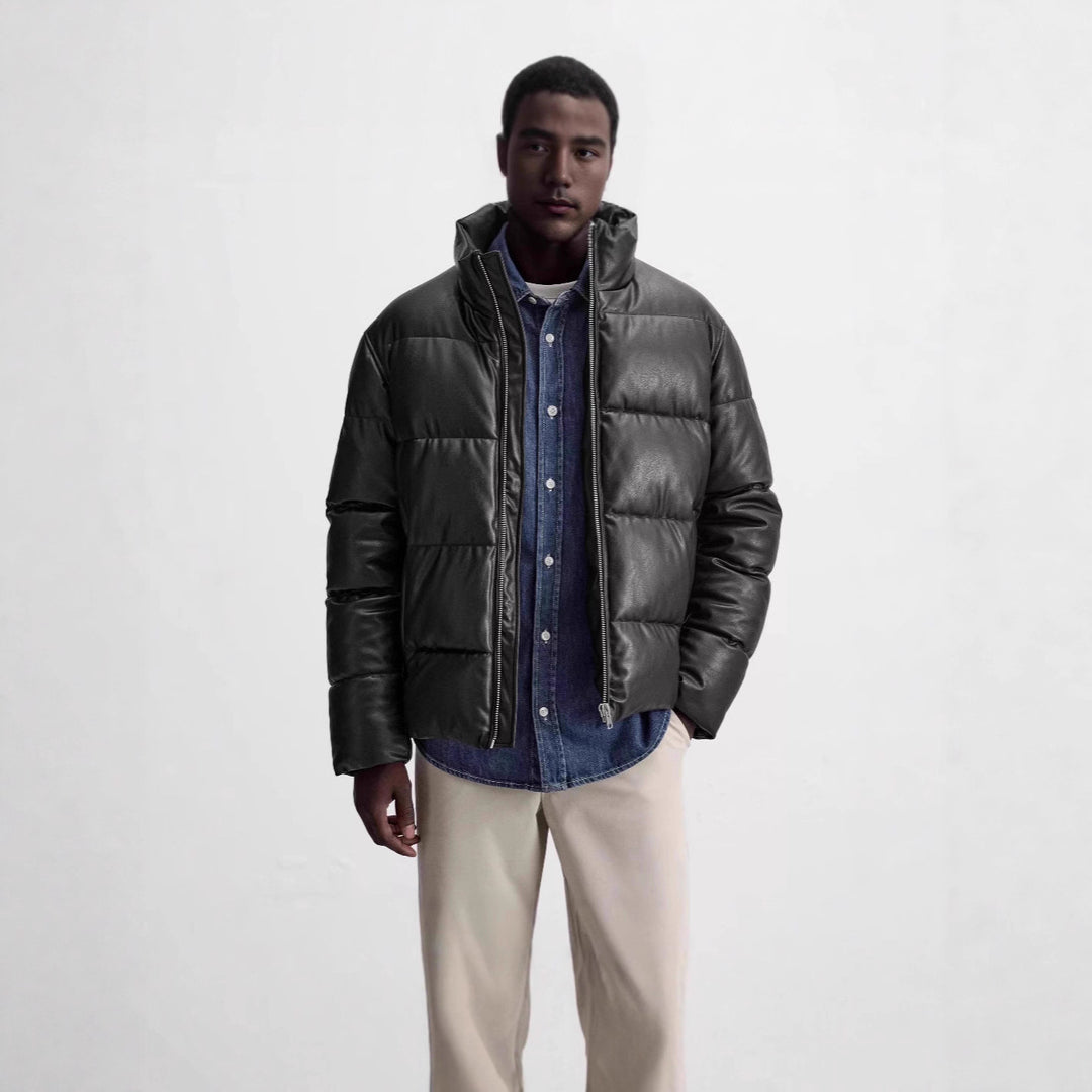 Herren Gepolsterte Lederoptik‑Steppjacke mit hohem Stehkragen Nord Taschen