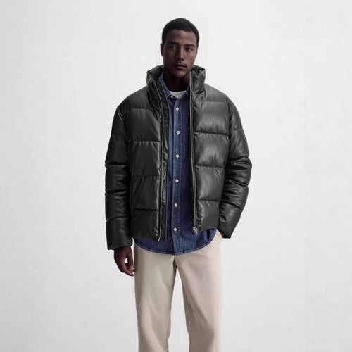 Herren Gepolsterte Lederoptik‑Steppjacke mit hohem Stehkragen Nord Taschen