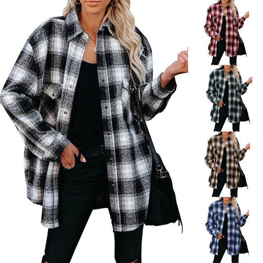 Damen Flanell Hemd im Vintage-Stil mit Karomuster und Brusttaschen