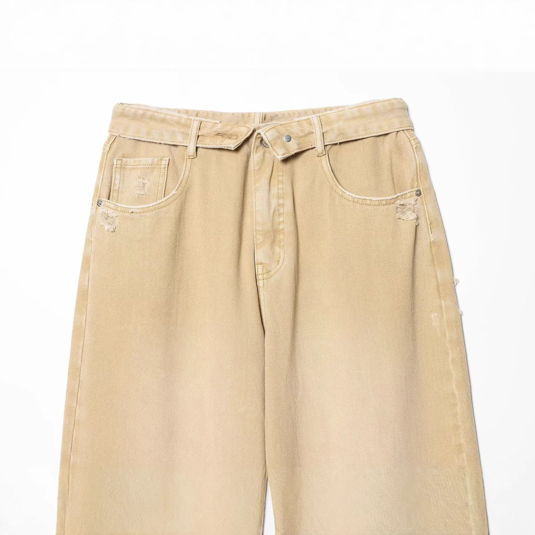 Damen 10+ hochtaillierte weite Culotte-Jeans mit lässiger Used-Optik und gekürztem Bein Nord Taschen