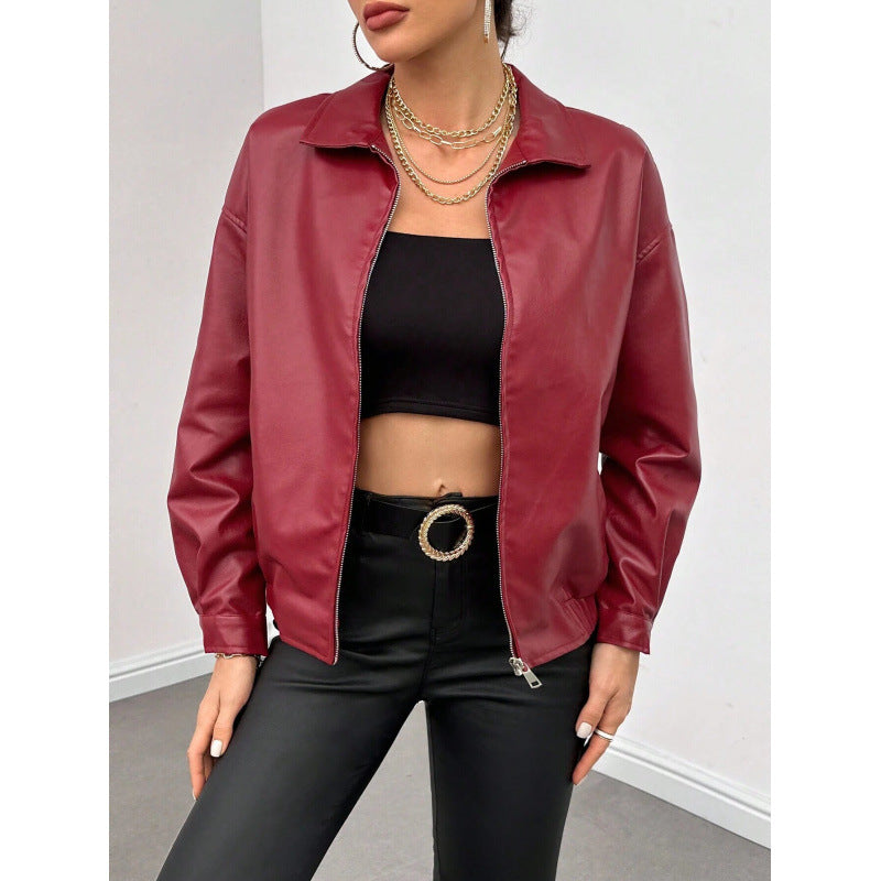 Damen Oversized Kunstleder-Blouson mit Reißverschluss und Hemdkragen Nord Taschen