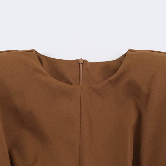 Damen A-Linien Midikleid mit High-Low-Saum, geraffter Taille und langen Ärmeln Nord Taschen