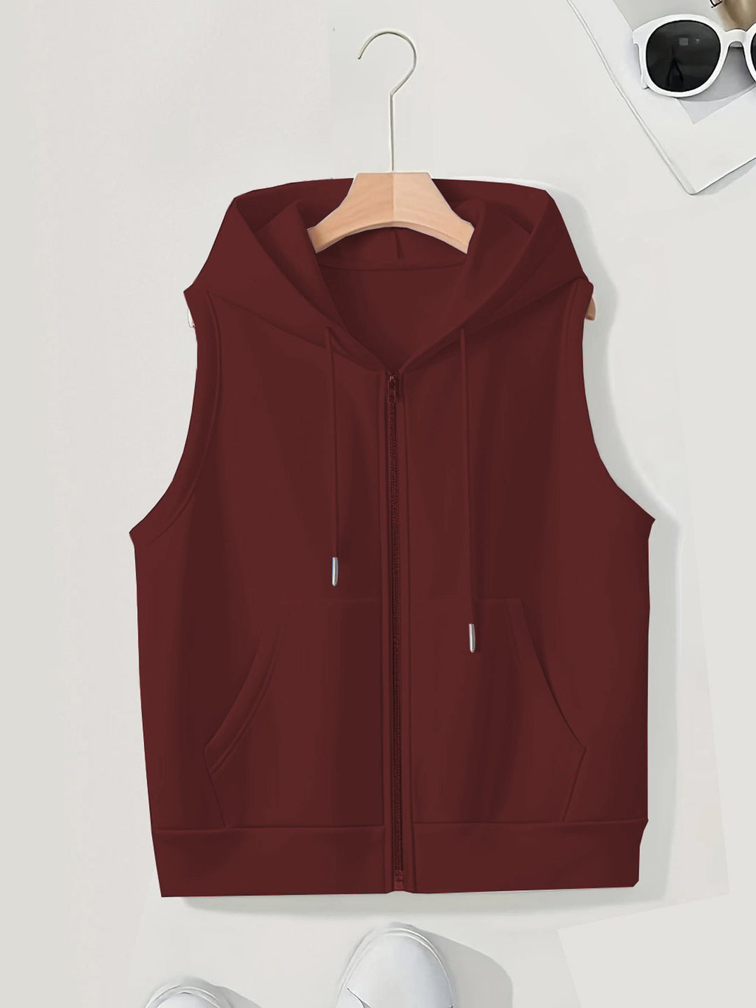 Damen Ärmellose Zip‑Hoodie‑Weste aus weichem Sweat mit Kängurutaschen Nord Taschen