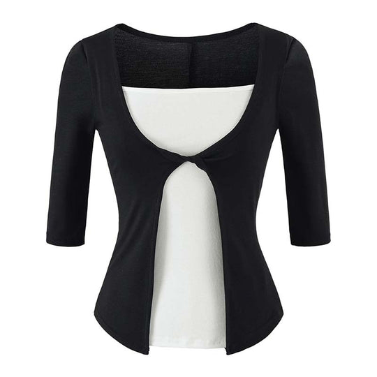 Damen Lagen‑Look Shirt mit Knotenfront, Dreiviertelärmel und integriertem Untertop Nord Taschen