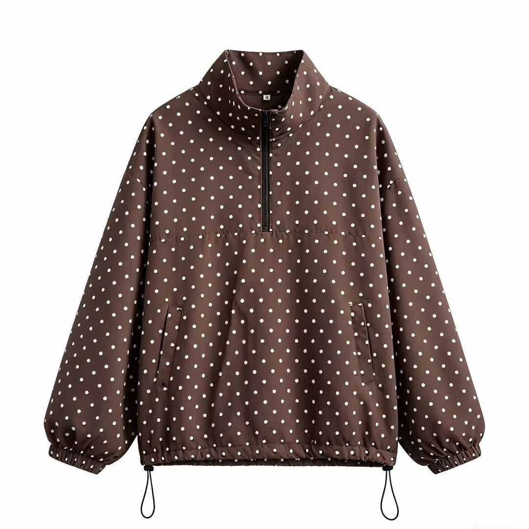 Damen leichter gepunkteter Anorak mit halbem Reißverschluss und Tunnelzug Nord Taschen