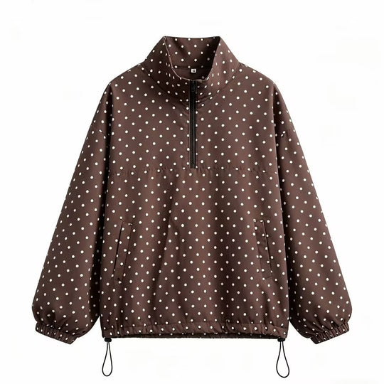 Damen leichter gepunkteter Anorak mit halbem Reißverschluss und Tunnelzug Nord Taschen