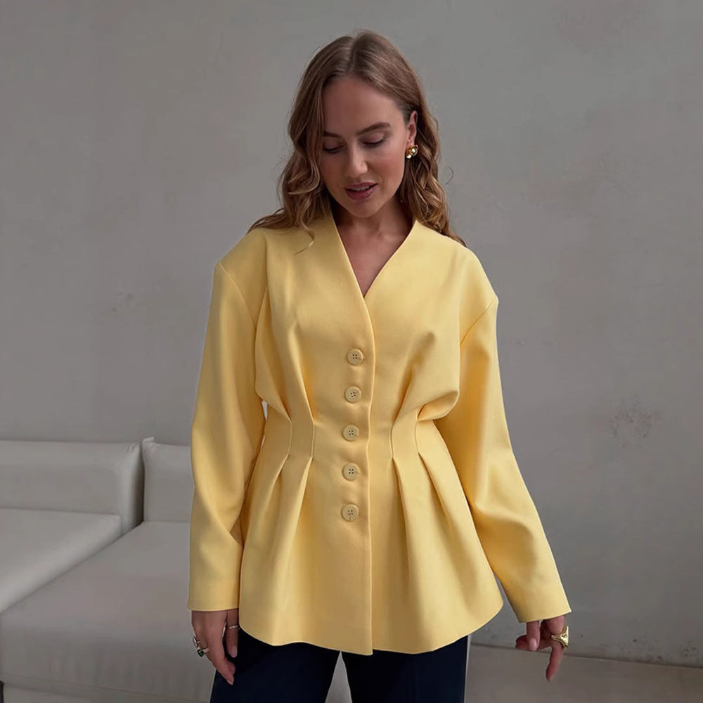 Damen Taillierter Blazer mit Kellerfalten und schwingendem Peplum Nord Taschen