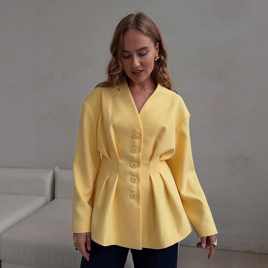 Damen Taillierter Blazer mit Kellerfalten und schwingendem Peplum Nord Taschen