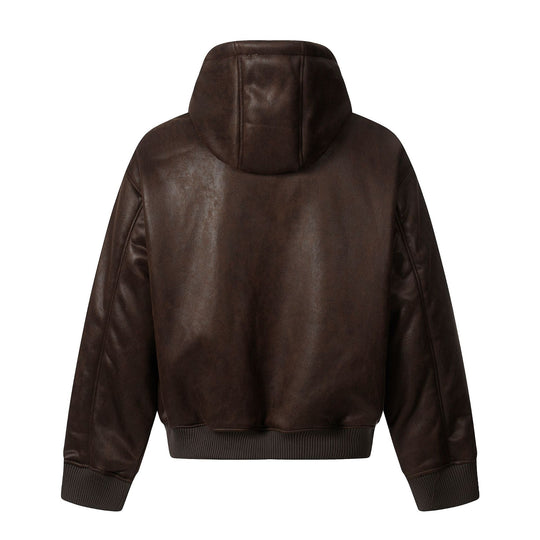 Herren Kapuzen-Lederblouson mit Teddyfutter und Rippbündchen Nord Taschen