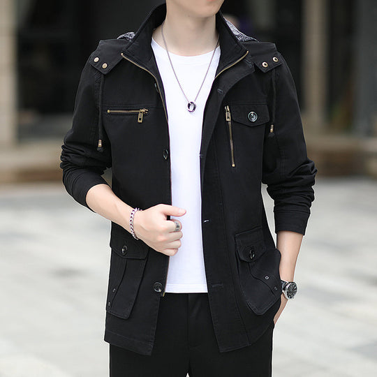 Herren leichte Canvas-Fieldjacke mit Kapuze, Multifunktionstaschen und Reißverschluss Nord Taschen