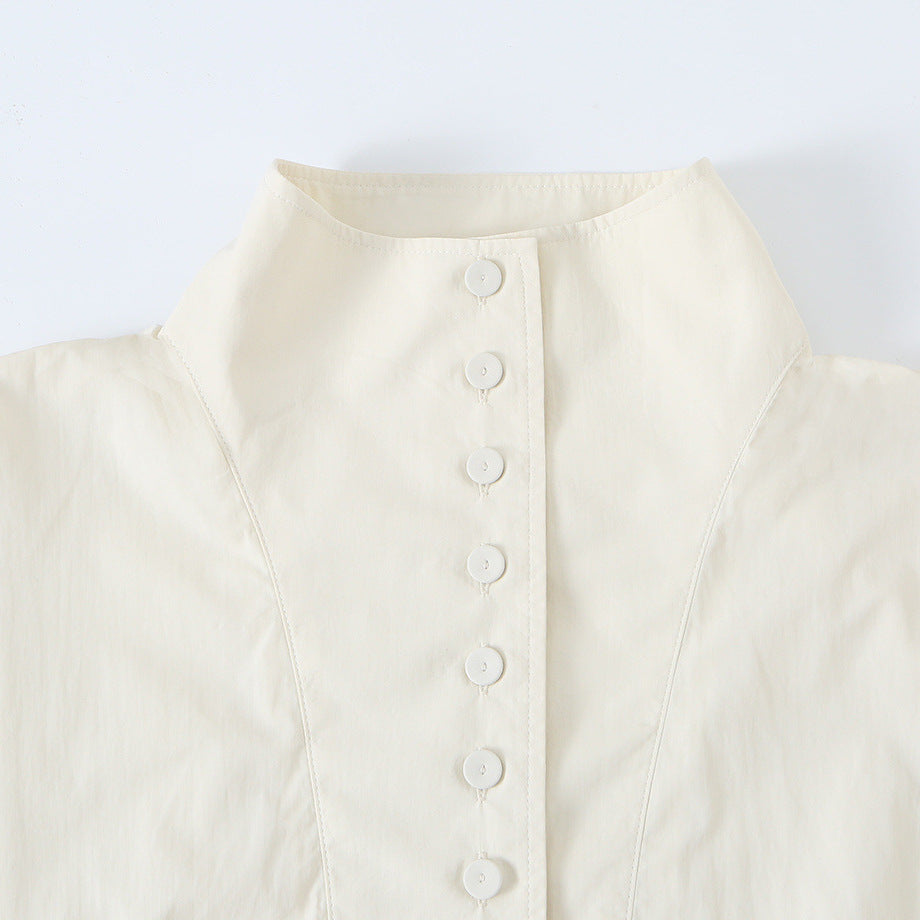 Damen Cropped Blousonjacke mit Stehkragen, durchgehender Zierknopfleiste und elastischem Saum Nord Taschen