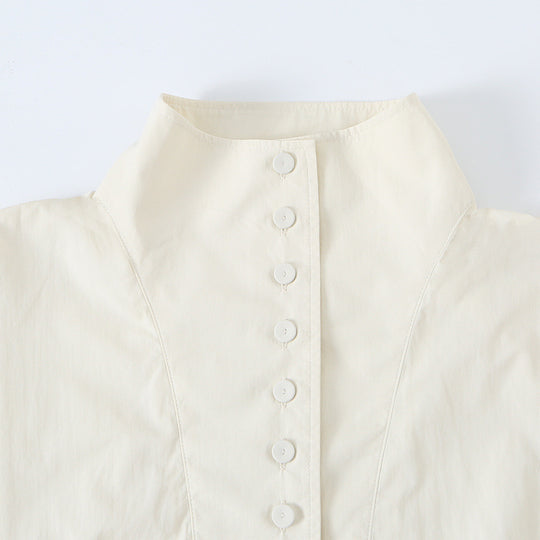 Damen Cropped Blousonjacke mit Stehkragen, durchgehender Zierknopfleiste und elastischem Saum Nord Taschen