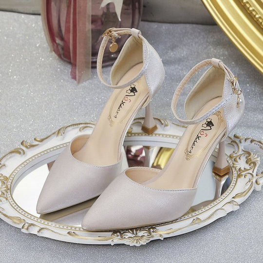 Damen elegante Spitzen Hochhackige Schuhe mit zierlichen Riemen