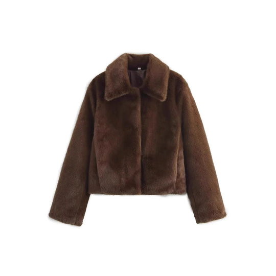 Damen Kurze Boxy-Kunstpelzjacke mit Hemdkragen und dichter Hochflorstruktur Nord Taschen