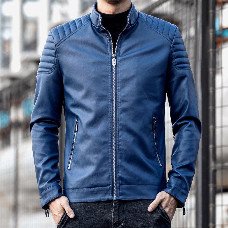 Herren Schmale Kunstleder‑Fliegerjacke mit gepolsterten Schultersteppungen und Stehkragen Nord Taschen