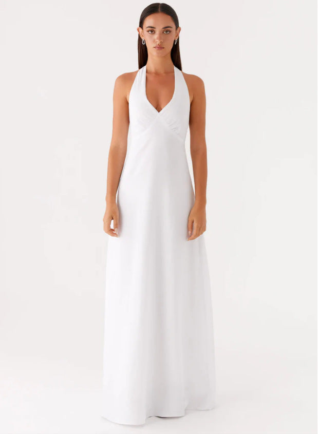Damen Elegantes ärmelloses Hochzeitskleid mit Taillierungsband und fließendem Stoff