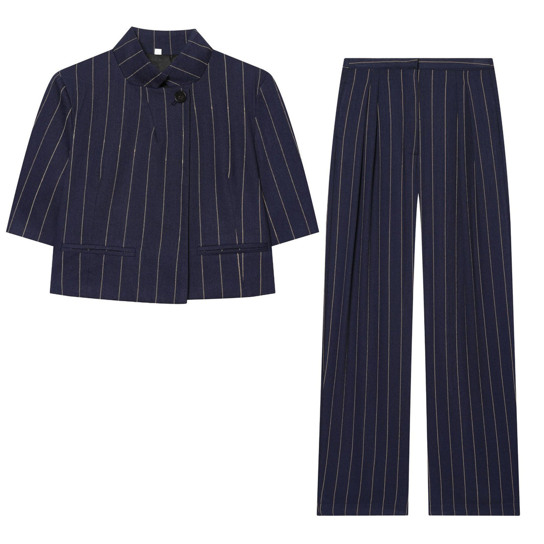 Damen 20+ weite High‑Waist Palazzo‑Hose mit Bügelfalte und Nadelstreifen Nord Taschen
