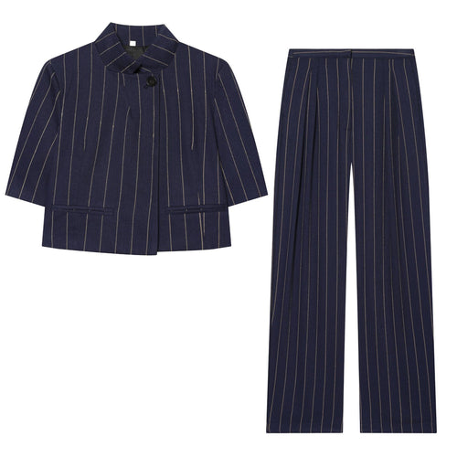 Damen 20+ weite High‑Waist Palazzo‑Hose mit Bügelfalte und Nadelstreifen Nord Taschen