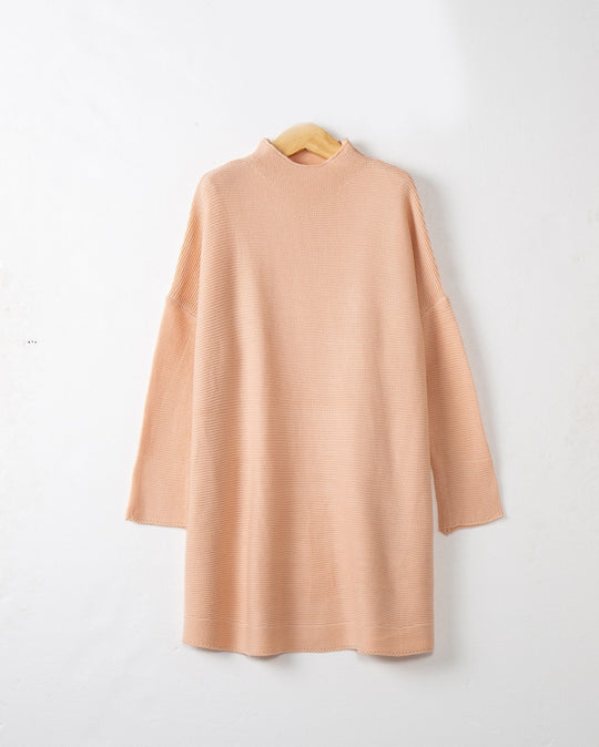 Damen Oversize Strick-Tunika mit kurzem Stehkragen und überschnittener Schulter Nord Taschen