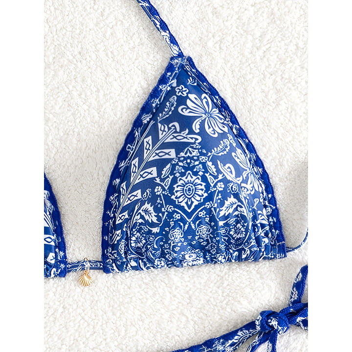 Damen Triangel-Bikini mit verspieltem Floral-Muster und eleganten Bänder