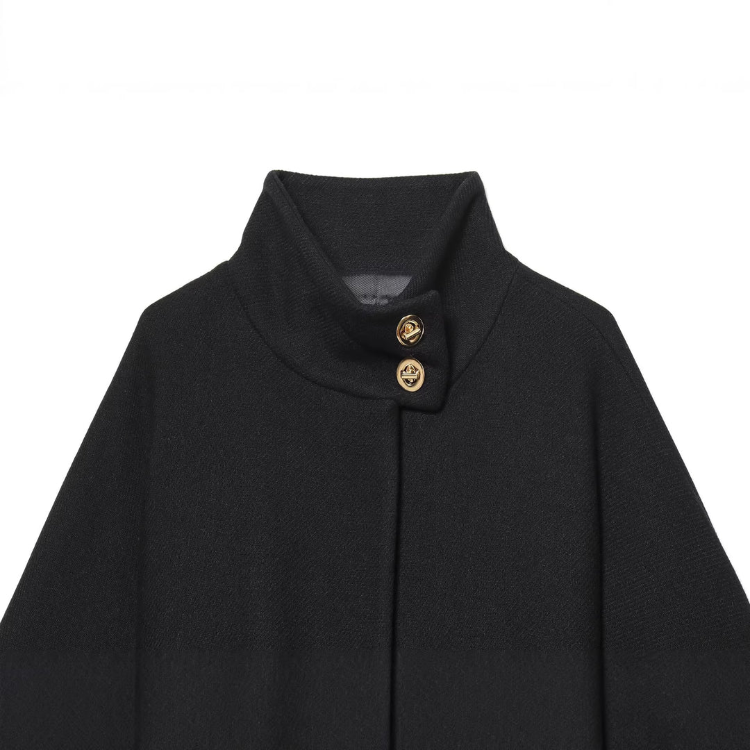 Damen Cape-Mantel mit Stehkragen, Bindegürtel und dekorativen Zierknöpfen Nord Taschen