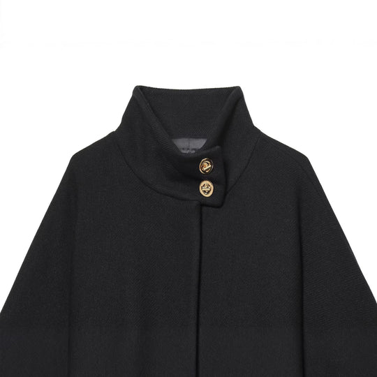 Damen Cape-Mantel mit Stehkragen, Bindegürtel und dekorativen Zierknöpfen Nord Taschen