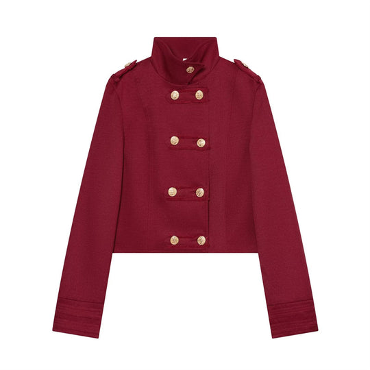 Damen Cropped Uniformjacke im Militärstil mit Stehkragen und Zierknopfleiste Nord Taschen