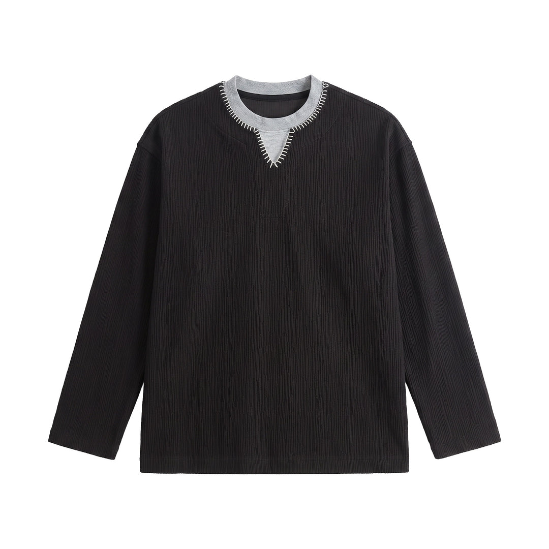 Herren Texturierter Sweatshirt-Pullover mit Lagenkragen und dekorativer Ziernaht Nord Taschen