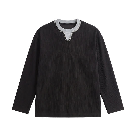 Herren Texturierter Sweatshirt-Pullover mit Lagenkragen und dekorativer Ziernaht Nord Taschen