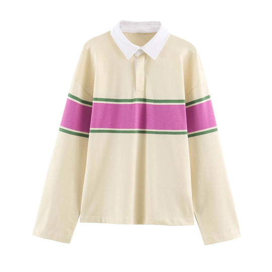 Damen Rugby‑Polo‑Shirt mit Kontrastkragen und breitem Blockstreifen Nord Taschen