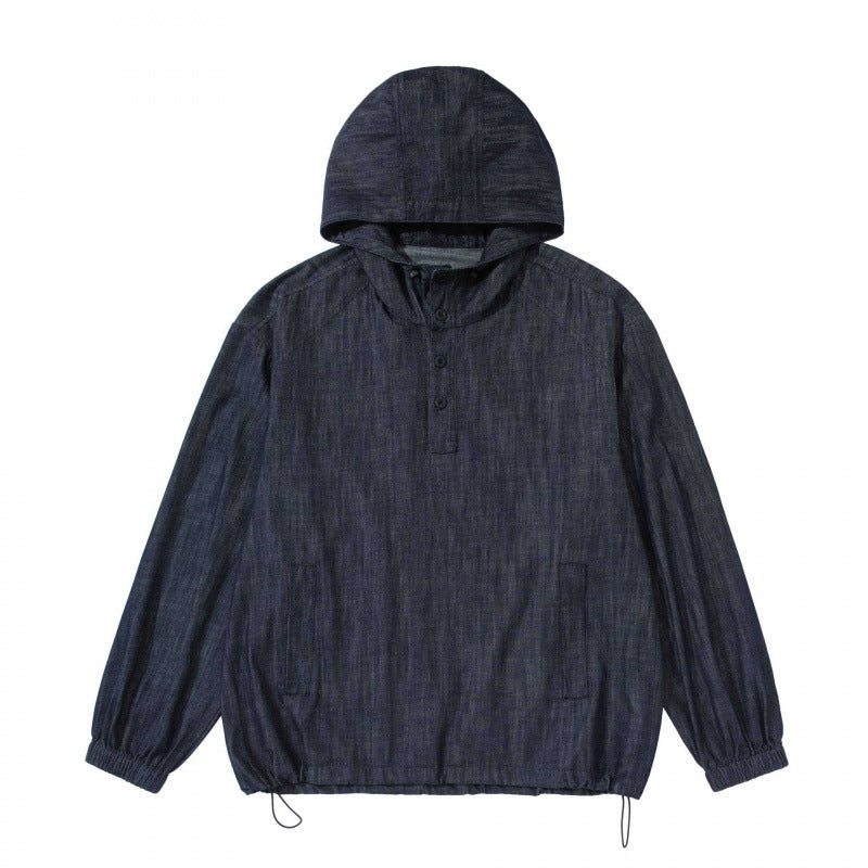 Unisex Denim-Blend Kapuzenpullover im Overshirt-Stil mit Henley-Knopfleiste Nord Taschen
