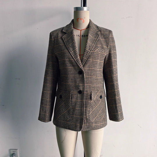 Damen Glencheck-Blazer mit Reverskragen, Pattentaschen und taillierter Silhouette Nord Taschen