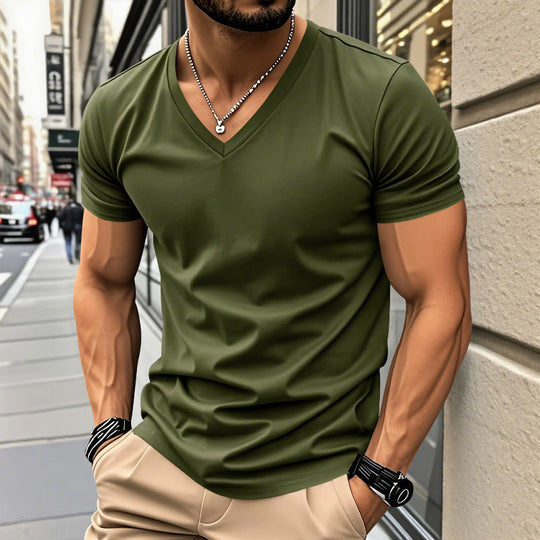 Herren V-Ausschnitt T-Shirt aus atmungsaktiver und schnelltrocknender Baumwolle