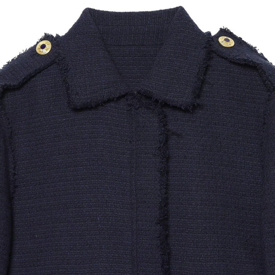 Damen Kurze Bouclé‑Jacke mit Fransensaum, Schulterpatten und aufgesetzten Pattentaschen Nord Taschen