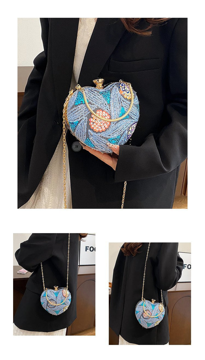 Damen Herzform Clutch mit aufwendiger Bead-Applikation Nord Taschen